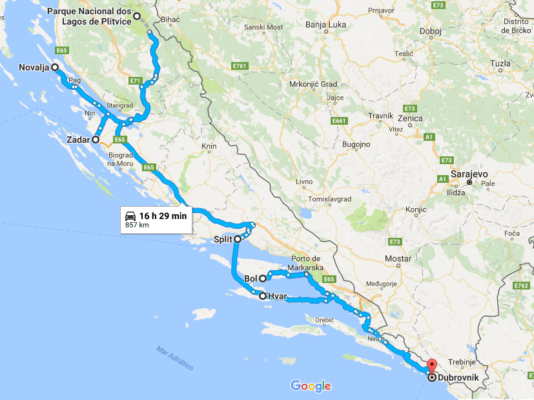 Roteiro de 8 dias Croácia mapa