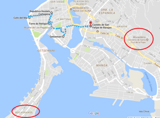 Mapa Cartagena principais pontos turísticos