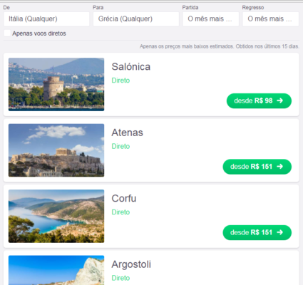 Voo Itália - Grécia mês mais barato